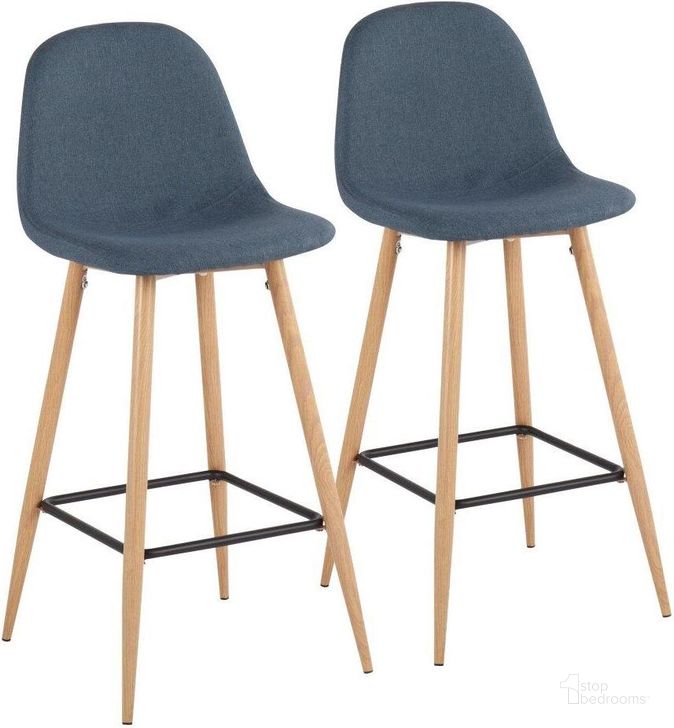 The appearance of Pebble Mid-Century Modern Barstool In Natural Metal And Blue Fabric - Set Of 2 designed by Lumisource in the transitional interior design. This natural piece of furniture  was selected by 1StopBedrooms from Pebble Collection to add a touch of cosiness and style into your home. Sku: B30-PEB NABU2. Material: Polyester. Product Type: Barstool. Image1