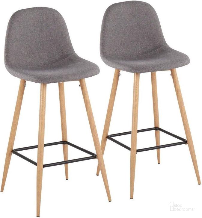 The appearance of Pebble Mid-Century Modern Barstool In Natural Metal And Charcoal Fabric - Set Of 2 designed by Lumisource in the transitional interior design. This charcoal piece of furniture  was selected by 1StopBedrooms from Pebble Collection to add a touch of cosiness and style into your home. Sku: B30-PEB NACHAR2. Material: Polyester. Product Type: Barstool. Image1