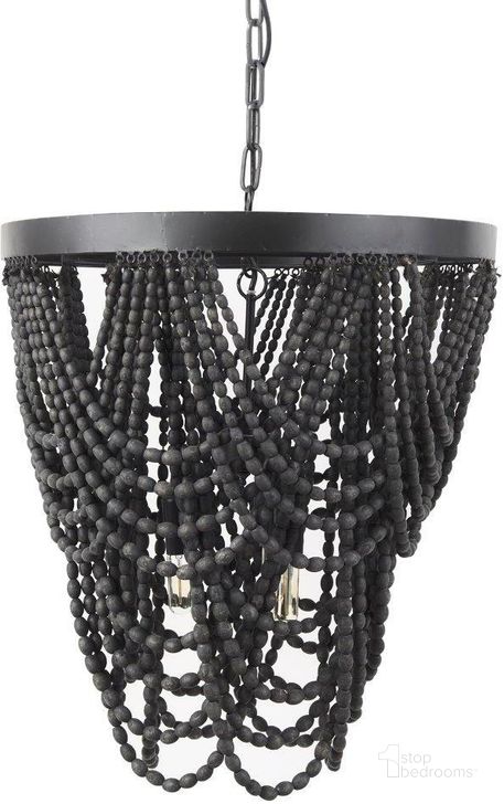 The appearance of Pendra Black Metal Wooden Bead Three Bulb Chandelier designed by Mercana in the modern / contemporary interior design. This black piece of furniture  was selected by 1StopBedrooms from Pendra Collection to add a touch of cosiness and style into your home. Sku: 69661. Material: Wood. Product Type: Chandelier. Image1