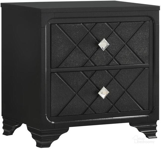 The appearance of Penelope Midnight Star Nightstand designed by Coaster in the modern / contemporary interior design. This black piece of furniture  was selected by 1StopBedrooms from Penelope Collection to add a touch of cosiness and style into your home. Sku: 223572. Product Type: Nightstand. Material: MDF. Image1