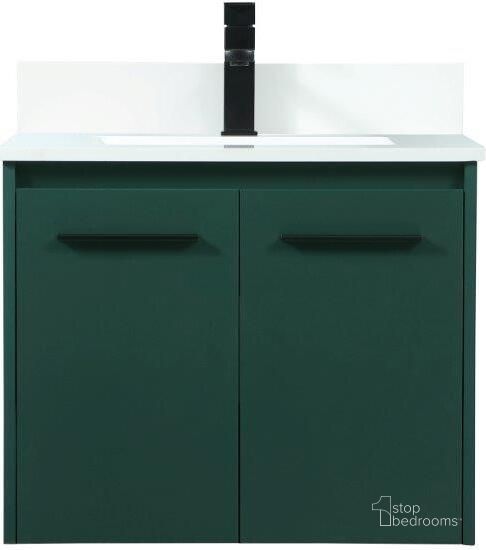 The appearance of Penn 24 Inch Single Bathroom Vanity In Green With Backsplash designed by Elegant Lighting in the transitional interior design. This green piece of furniture  was selected by 1StopBedrooms from Penn Collection to add a touch of cosiness and style into your home. Sku: VF44524MGN-BS. Material: MDF. Product Type: Bathroom Vanity. Image1
