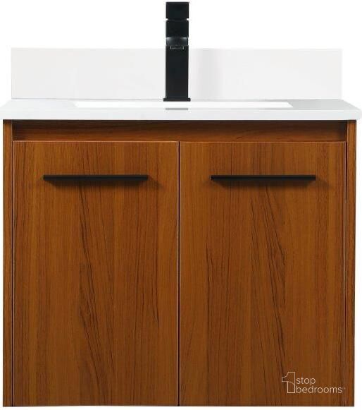 The appearance of Penn 24 Inch Single Bathroom Vanity In Teak With Backsplash designed by Elegant Lighting in the transitional interior design. This teak piece of furniture  was selected by 1StopBedrooms from Penn Collection to add a touch of cosiness and style into your home. Sku: VF44524MTK-BS. Material: MDF. Product Type: Bathroom Vanity. Image1