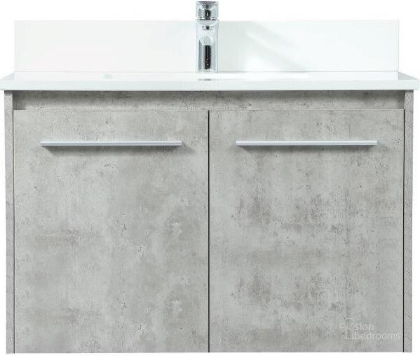 The appearance of Penn 30 Inch Single Bathroom Vanity In Concrete Grey With Backsplash designed by Elegant Lighting in the transitional interior design. This grey piece of furniture  was selected by 1StopBedrooms from Penn Collection to add a touch of cosiness and style into your home. Sku: VF44530MCG-BS. Material: MDF. Product Type: Bathroom Vanity. Image1
