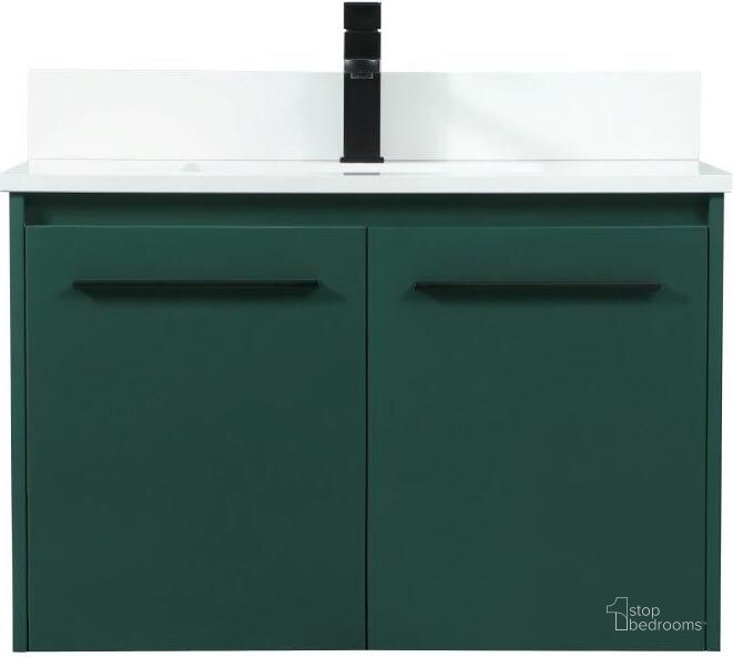 The appearance of Penn 30 Inch Single Bathroom Vanity In Green With Backsplash designed by Elegant Lighting in the transitional interior design. This green piece of furniture  was selected by 1StopBedrooms from Penn Collection to add a touch of cosiness and style into your home. Sku: VF44530MGN-BS. Material: MDF. Product Type: Bathroom Vanity. Image1