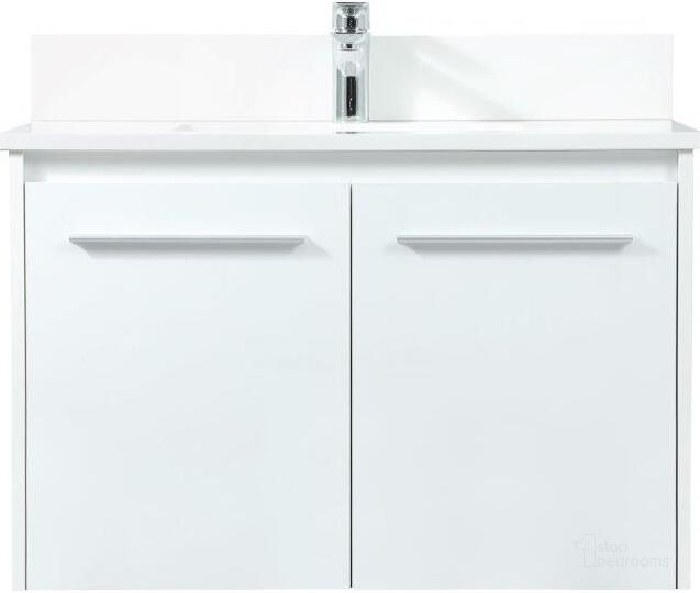 The appearance of Penn 30 Inch Single Bathroom Vanity In White With Backsplash designed by Elegant Lighting in the transitional interior design. This white piece of furniture  was selected by 1StopBedrooms from Penn Collection to add a touch of cosiness and style into your home. Sku: VF44530MWH-BS. Material: MDF. Product Type: Bathroom Vanity. Image1