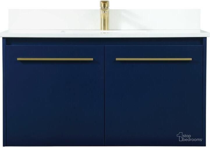 The appearance of Penn 36 Inch Single Bathroom Vanity In Blue With Backsplash designed by Elegant Lighting in the transitional interior design. This blue piece of furniture  was selected by 1StopBedrooms from Penn Collection to add a touch of cosiness and style into your home. Sku: VF44536MBL-BS. Material: MDF. Product Type: Bathroom Vanity. Image1