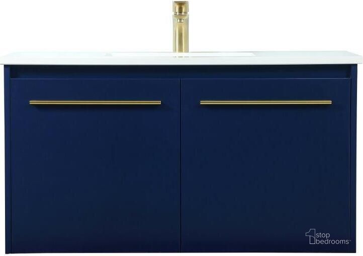 The appearance of Penn 36 Inch Single Bathroom Vanity In Blue designed by Elegant Lighting in the transitional interior design. This blue piece of furniture  was selected by 1StopBedrooms from Penn Collection to add a touch of cosiness and style into your home. Sku: VF44536MBL. Material: MDF. Product Type: Bathroom Vanity. Image1