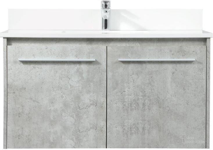 The appearance of Penn 36 Inch Single Bathroom Vanity In Concrete Grey With Backsplash designed by Elegant Lighting in the transitional interior design. This grey piece of furniture  was selected by 1StopBedrooms from Penn Collection to add a touch of cosiness and style into your home. Sku: VF44536MCG-BS. Material: MDF. Product Type: Bathroom Vanity. Image1