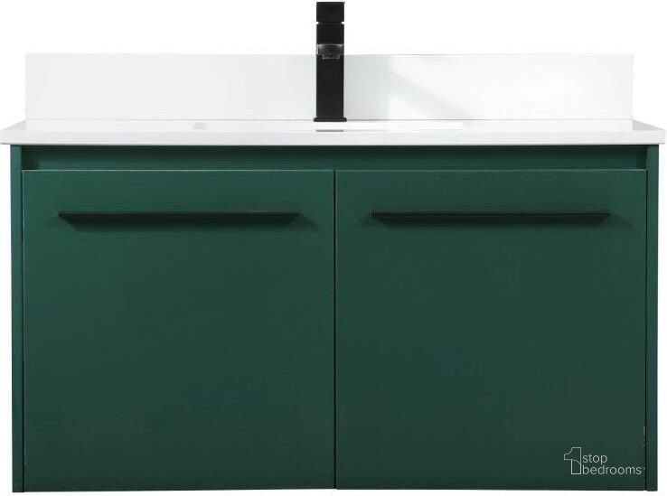 The appearance of Penn 36 Inch Single Bathroom Vanity In Green With Backsplash designed by Elegant Lighting in the transitional interior design. This green piece of furniture  was selected by 1StopBedrooms from Penn Collection to add a touch of cosiness and style into your home. Sku: VF44536MGN-BS. Material: MDF. Product Type: Bathroom Vanity. Image1