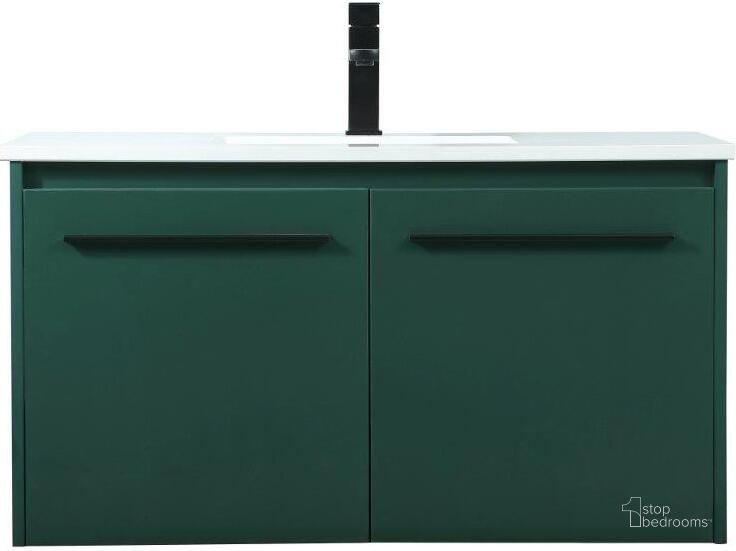 The appearance of Penn 36 Inch Single Bathroom Vanity In Green designed by Elegant Lighting in the transitional interior design. This green piece of furniture  was selected by 1StopBedrooms from Penn Collection to add a touch of cosiness and style into your home. Sku: VF44536MGN. Material: MDF. Product Type: Bathroom Vanity. Image1