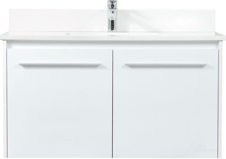The appearance of Penn 36 Inch Single Bathroom Vanity In White With Backsplash designed by Elegant Lighting in the transitional interior design. This white piece of furniture  was selected by 1StopBedrooms from Penn Collection to add a touch of cosiness and style into your home. Sku: VF44536MWH-BS. Material: MDF. Product Type: Bathroom Vanity. Image1