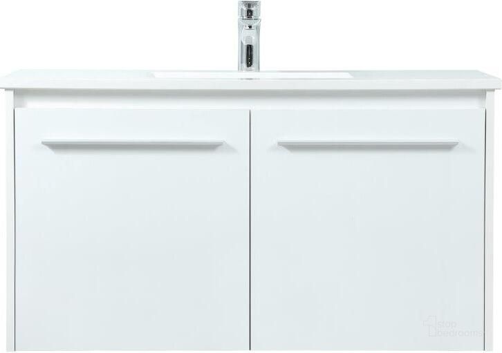 The appearance of Penn 36 Inch Single Bathroom Vanity In White designed by Elegant Lighting in the transitional interior design. This white piece of furniture  was selected by 1StopBedrooms from Penn Collection to add a touch of cosiness and style into your home. Sku: VF44536MWH. Material: MDF. Product Type: Bathroom Vanity. Image1