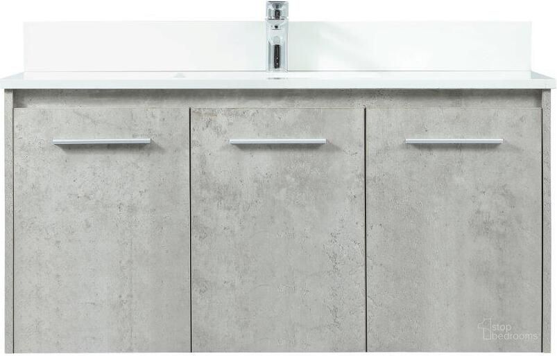 The appearance of Penn 40 Inch Single Bathroom Vanity In Concrete Grey With Backsplash designed by Elegant Lighting in the transitional interior design. This grey piece of furniture  was selected by 1StopBedrooms from Penn Collection to add a touch of cosiness and style into your home. Sku: VF44540MCG-BS. Material: MDF. Product Type: Bathroom Vanity. Image1