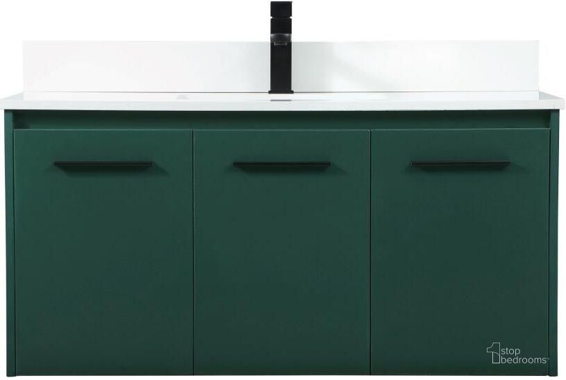 The appearance of Penn 40 Inch Single Bathroom Vanity In Green With Backsplash designed by Elegant Lighting in the transitional interior design. This green piece of furniture  was selected by 1StopBedrooms from Penn Collection to add a touch of cosiness and style into your home. Sku: VF44540MGN-BS. Material: MDF. Product Type: Bathroom Vanity. Image1