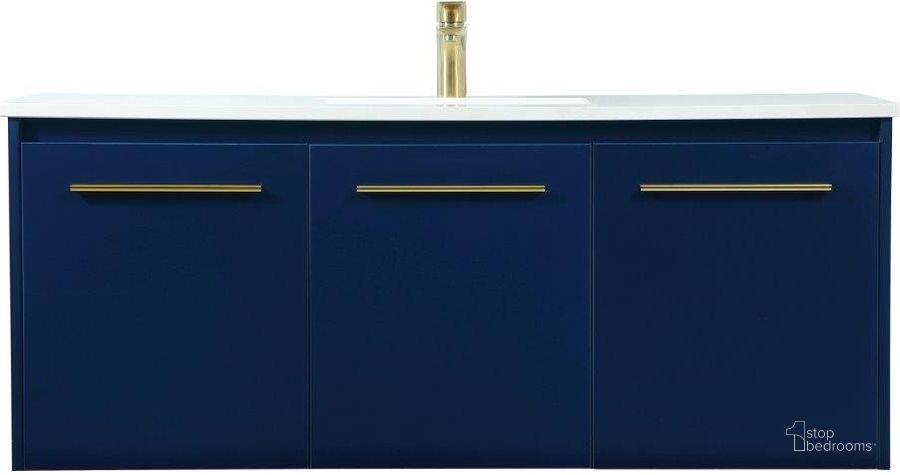 The appearance of Penn 48 Inch Single Bathroom Vanity In Blue designed by Elegant Lighting in the transitional interior design. This blue piece of furniture  was selected by 1StopBedrooms from Penn Collection to add a touch of cosiness and style into your home. Sku: VF44548MBL. Material: MDF. Product Type: Bathroom Vanity. Image1