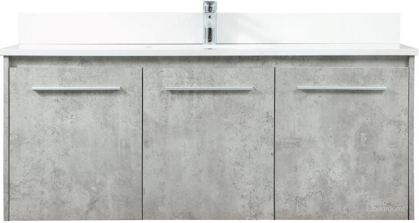 The appearance of Penn 48 Inch Single Bathroom Vanity In Concrete Grey With Backsplash designed by Elegant Lighting in the transitional interior design. This grey piece of furniture  was selected by 1StopBedrooms from Penn Collection to add a touch of cosiness and style into your home. Sku: VF44548MCG-BS. Material: MDF. Product Type: Bathroom Vanity. Image1