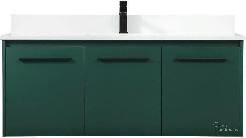 The appearance of Penn 48 Inch Single Bathroom Vanity In Green With Backsplash designed by Elegant Lighting in the transitional interior design. This green piece of furniture  was selected by 1StopBedrooms from Penn Collection to add a touch of cosiness and style into your home. Sku: VF44548MGN-BS. Material: MDF. Product Type: Bathroom Vanity. Image1