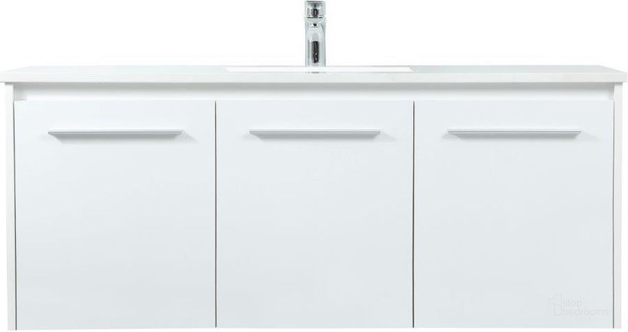 The appearance of Penn 48 Inch Single Bathroom Vanity In White designed by Elegant Lighting in the transitional interior design. This white piece of furniture  was selected by 1StopBedrooms from Penn Collection to add a touch of cosiness and style into your home. Sku: VF44548MWH. Material: MDF. Product Type: Bathroom Vanity. Image1