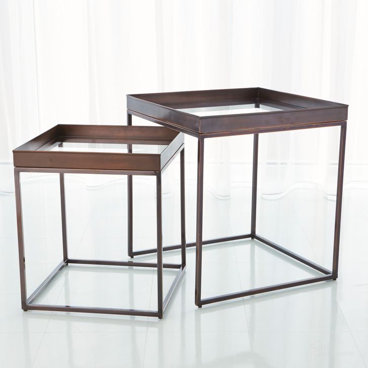 The appearance of Perfect Nesting Tables Set of 2 In Bronze designed by Global Views in the modern / contemporary interior design. This bronze piece of furniture  was selected by 1StopBedrooms from Perfect Collection to add a touch of cosiness and style into your home. Sku: 7.90782. Material: Steel. Product Type: Nesting Table. Image1