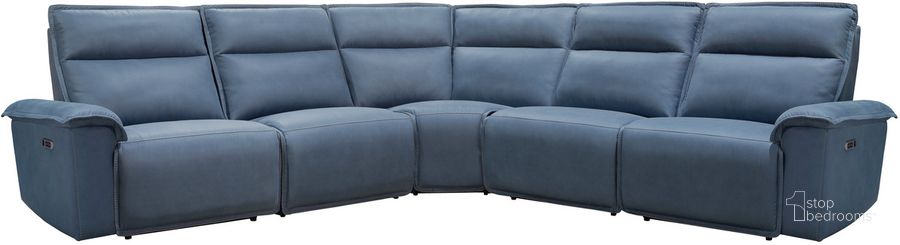 The appearance of Perimeter 5 Piece Modular Power Reclining Sectional With Power Adjustable Headrests In Blue designed by Parker House in the modern / contemporary interior design. This blue piece of furniture  was selected by 1StopBedrooms from Perimeter Collection to add a touch of cosiness and style into your home. Sku: MPRM#810PH-MDE;MPRM#811LPH-MDE;MPRM#811RPH-MDE;MPRM#840-MDE;MPRM#850-MDE. Material: Polyester. Product Type: Sectional.