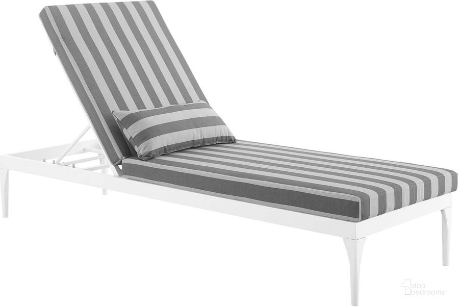 The appearance of Perspective White Striped Gray Cushion Outdoor Patio Chaise Lounge Chair designed by Modway in the modern / contemporary interior design. This white striped gray piece of furniture  was selected by 1StopBedrooms from Perspective Collection to add a touch of cosiness and style into your home. Sku: EEI-3301-WHI-STG. Product Type: Outdoor Chair. Material: Foam. Image1