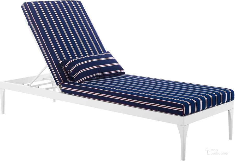The appearance of Perspective White Striped Navy Cushion Outdoor Patio Chaise Lounge Chair designed by Modway in the modern / contemporary interior design. This white striped navy piece of furniture  was selected by 1StopBedrooms from Perspective Collection to add a touch of cosiness and style into your home. Sku: EEI-3301-WHI-STN. Product Type: Outdoor Chair. Material: Foam. Image1