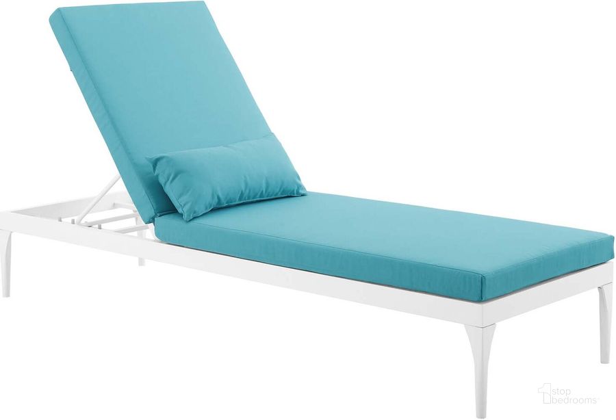 The appearance of Perspective White Turquoise Cushion Outdoor Patio Chaise Lounge Chair designed by Modway in the modern / contemporary interior design. This white turquoise piece of furniture  was selected by 1StopBedrooms from Perspective Collection to add a touch of cosiness and style into your home. Sku: EEI-3301-WHI-TRQ. Product Type: Outdoor Chair. Material: Foam. Image1