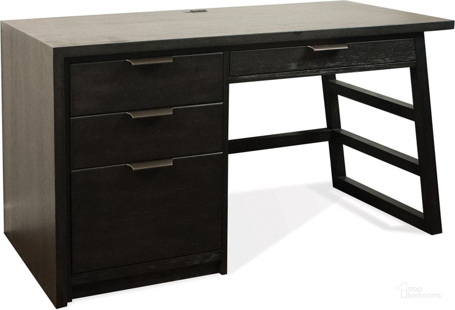 The appearance of Perspectives Ebonized Acacia Single Pedestal Desk designed by Riverside Furniture in the transitional interior design. This black piece of furniture  was selected by 1StopBedrooms from Perspectives Collection to add a touch of cosiness and style into your home. Sku: 28230. Product Type: Desk. Image1