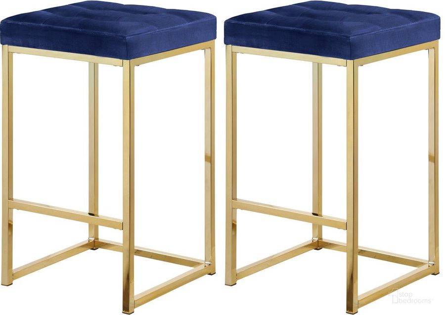 The appearance of Pertham Navy Velvet Barstool Set of 2 0qb2373003 designed by Furnique in the modern / contemporary interior design. This navy velvet piece of furniture  was selected by 1StopBedrooms from Pertham Collection to add a touch of cosiness and style into your home. Sku: 906Navy-C. Product Type: Barstool. Material: Velvet. Image1
