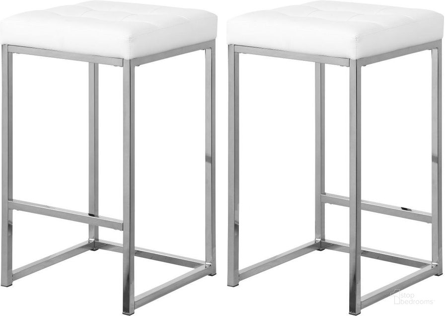 The appearance of Pertham White Leather Barstool Set of 2 0qb2373099 designed by Furnique in the modern / contemporary interior design. This white leather piece of furniture  was selected by 1StopBedrooms from Pertham Collection to add a touch of cosiness and style into your home. Sku: 905White-C. Material: Leather. Product Type: Barstool. Image1