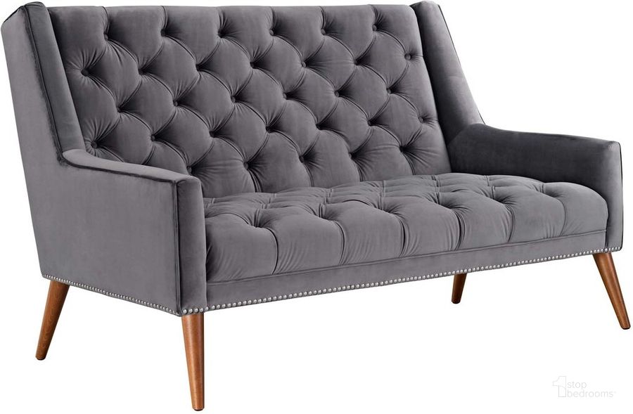 The appearance of Peruse Performance Velvet Loveseat In Gray designed by Modway in the modern / contemporary interior design. This gray piece of furniture  was selected by 1StopBedrooms from Peruse Collection to add a touch of cosiness and style into your home. Sku: EEI-2462-GRY. Material: Wood. Product Type: Loveseat. Image1