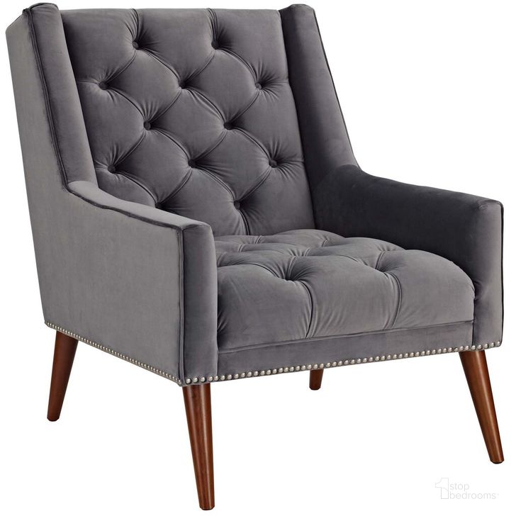 The appearance of Peruse Velvet Armchair In Gray designed by Modway in the modern / contemporary interior design. This gray piece of furniture  was selected by 1StopBedrooms from Peruse Collection to add a touch of cosiness and style into your home. Sku: EEI-2306-GRY. Product Type: Living Room Chair. Material: Foam. Image1