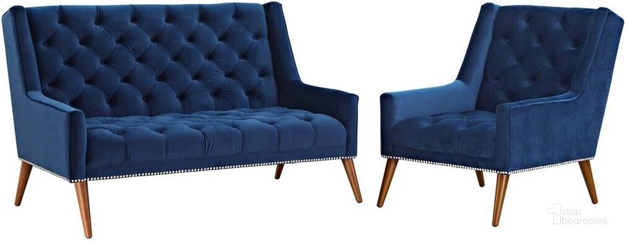 The appearance of Peruse Living Room Set Performance Velvet Set of 2 In Navy designed by Modway in the modern / contemporary interior design. This navy piece of furniture  was selected by 1StopBedrooms from Peruse Collection to add a touch of cosiness and style into your home. Sku: EEI-2967-NAV-SET. Material: Wood. Product Type: Living Room Set. Image1
