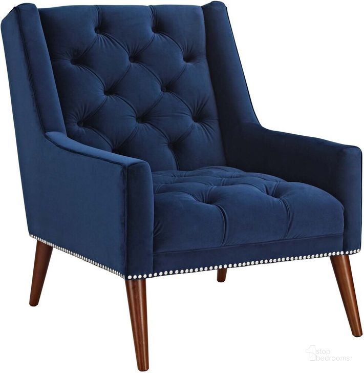 The appearance of Peruse Velvet Armchair In Navy designed by Modway in the modern / contemporary interior design. This navy piece of furniture  was selected by 1StopBedrooms from Peruse Collection to add a touch of cosiness and style into your home. Sku: EEI-2306-NAV. Product Type: Living Room Chair. Material: Foam. Image1