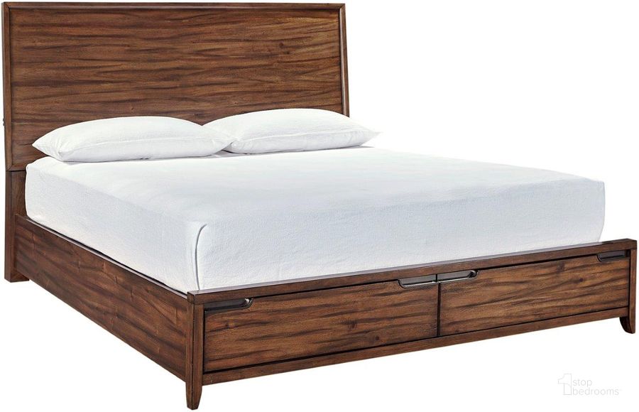 The appearance of Peyton California King Panel Bed In Cherry designed by Aspenhome in the transitional interior design. This cherry piece of furniture  was selected by 1StopBedrooms from Peyton Collection to add a touch of cosiness and style into your home. Sku: I317-407;I317-410;I317-404. Bed Type: Storage Bed. Material: Wood. Product Type: Storage Bed. Bed Size: California King. Image1