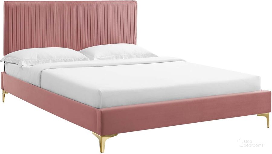 The appearance of Peyton Performance Velvet Queen Platform Bed MOD-6595-DUS designed by Modway in the modern / contemporary interior design. This dusty rose piece of furniture  was selected by 1StopBedrooms from Peyton Collection to add a touch of cosiness and style into your home. Sku: MOD-6595-DUS. Bed Type: Platform Bed. Product Type: Platform Bed. Bed Size: Queen. Material: MDF. Image1