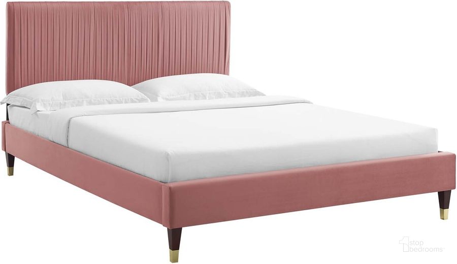 The appearance of Peyton Performance Velvet Queen Platform Bed MOD-6596-DUS designed by Modway in the modern / contemporary interior design. This dusty rose piece of furniture  was selected by 1StopBedrooms from Peyton Collection to add a touch of cosiness and style into your home. Sku: MOD-6596-DUS. Bed Type: Platform Bed. Product Type: Platform Bed. Bed Size: Queen. Material: MDF. Image1