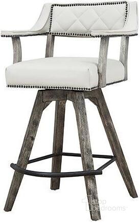 The appearance of PGA Spectator Swivel Bar Stool with Nailhead Seat, Distressed Gray designed by ECI in the modern / contemporary interior design. This distressed gray piece of furniture  was selected by 1StopBedrooms from Pga Collection to add a touch of cosiness and style into your home. Sku: 0921-95-SBS. Material: Wood. Product Type: Barstool. Image1