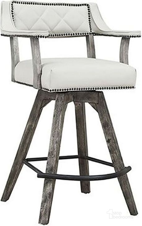 The appearance of PGA Spectator Swivel Swivel Stool with Nailhead Seat, Distressed Gray designed by ECI in the modern / contemporary interior design. This distressed gray piece of furniture  was selected by 1StopBedrooms from Pga Collection to add a touch of cosiness and style into your home. Sku: 0921-95-SCS. Material: Wood. Product Type: Barstool. Image1