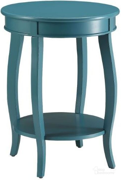 The appearance of Philibert Teal Side Table designed by Versailles Home in the traditional interior design. This teal piece of furniture  was selected by 1StopBedrooms from Philibert Collection to add a touch of cosiness and style into your home. Sku: 82790. Table Top Shape: Round. Material: Wood. Product Type: Side Table. Image1