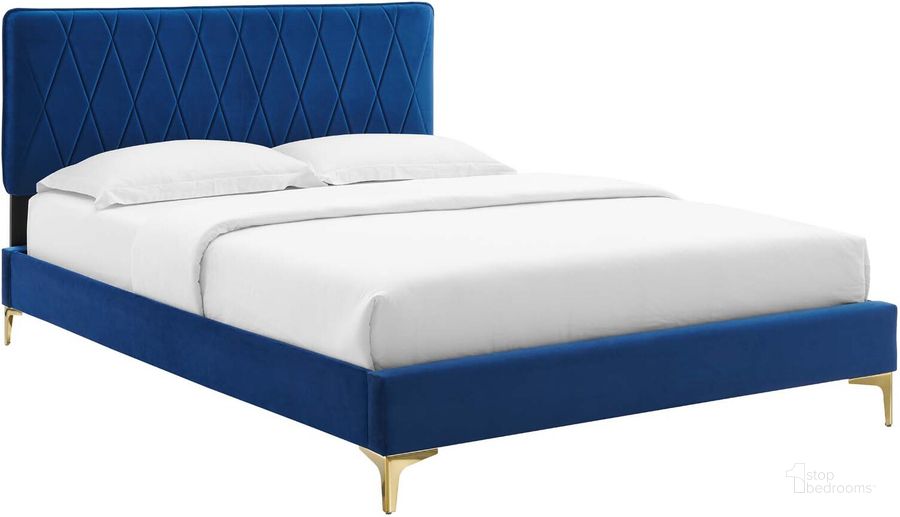 The appearance of Phillipa Performance Velvet Full Platform Bed MOD-6922-NAV designed by Modway in the modern / contemporary interior design. This navy piece of furniture  was selected by 1StopBedrooms from Phillipa Collection to add a touch of cosiness and style into your home. Sku: MOD-6922-NAV. Bed Type: Platform Bed. Product Type: Platform Bed. Bed Size: Full. Material: MDF. Image1