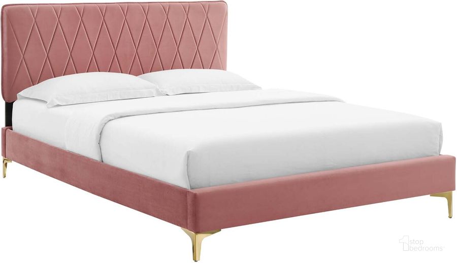 The appearance of Phillipa Performance Velvet King Platform Bed MOD-6928-DUS designed by Modway in the modern / contemporary interior design. This dusty rose piece of furniture  was selected by 1StopBedrooms from Phillipa Collection to add a touch of cosiness and style into your home. Sku: MOD-6928-DUS. Bed Type: Platform Bed. Product Type: Platform Bed. Bed Size: King. Material: MDF. Image1