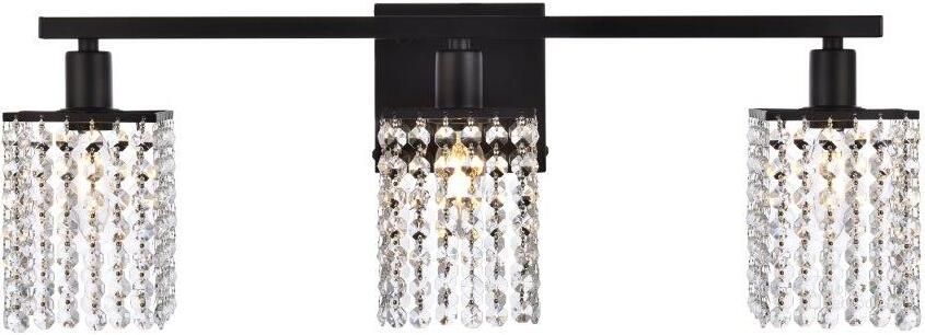 The appearance of Phineas 3 Lights Bath Sconce In Black With Clear Crystals designed by Elegant Lighting in the industrial interior design. This black piece of furniture  was selected by 1StopBedrooms from Phineas Collection to add a touch of cosiness and style into your home. Sku: LD7010BK. Product Type: Vanity Light. Material: Iron. Image1