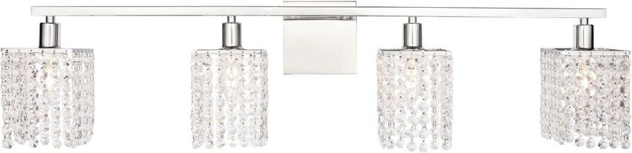 The appearance of Phineas 4 Light Chrome And Clear Crystals Wall Sconce designed by Elegant Lighting in the industrial interior design. This chrome piece of furniture  was selected by 1StopBedrooms from Phineas Collection to add a touch of cosiness and style into your home. Sku: LD7013C. Product Type: Wall Sconce. Material: Iron. Image1