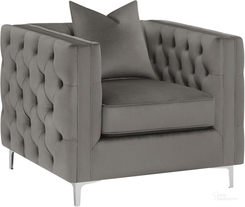 The appearance of Phoebe Tufted Tuxedo Arms Chair Urban Bronze designed by Coaster in the modern / contemporary interior design. This bronze piece of furniture  was selected by 1StopBedrooms from Phoebe Collection to add a touch of cosiness and style into your home. Sku: 509883. Material: Metal. Product Type: Accent Chair. Image1