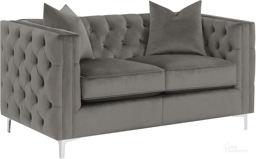 The appearance of Phoebe Tufted Tuxedo Arms Loveseat Urban Bronze designed by Coaster in the transitional interior design. This bronze piece of furniture  was selected by 1StopBedrooms from Phoebe Collection to add a touch of cosiness and style into your home. Sku: 509882. Material: Metal. Product Type: Loveseat. Image1