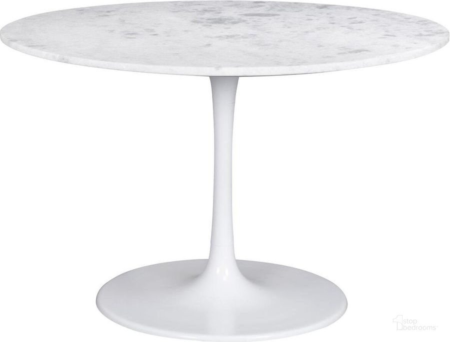 The appearance of Phoenix Dining Table White designed by Zuo Modern in the modern / contemporary interior design. This white piece of furniture  was selected by 1StopBedrooms from Phoenix Collection to add a touch of cosiness and style into your home. Sku: 109208. Table Base Style: Pedestal. Table Top Shape: Round. Material: Aluminum. Product Type: Dining Table. Size: 47". Image1
