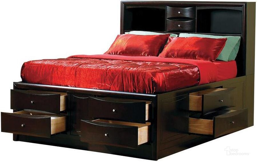 The appearance of Phoenix King Storage Bed designed by Coaster in the transitional interior design. This brown piece of furniture  was selected by 1StopBedrooms from Phoenix Collection to add a touch of cosiness and style into your home. Sku: 200409KEB1;200409KEB2;200409KEB3;200409KEB4. Bed Type: Storage Bed. Material: Wood. Product Type: Storage Bed. Bed Size: King. Image1