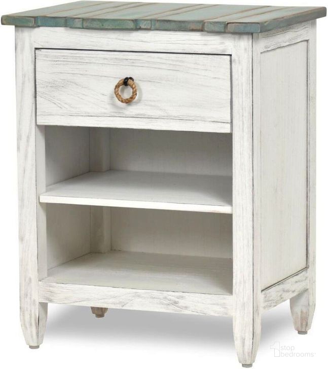The appearance of Picket Fence 1 Drawer Nightstand In Blue And White designed by Sea Winds Trading in the transitional interior design. This blue and white piece of furniture  was selected by 1StopBedrooms from Picket Fence Collection to add a touch of cosiness and style into your home. Sku: B78232-DBLEU/WH. Material: Wood. Product Type: Nightstand.