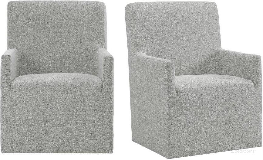 The appearance of Picket House Furnishings Cade Upholstered Arm Chair Set 2 designed by Picket House in the transitional interior design. This grey piece of furniture  was selected by 1StopBedrooms from Cade Collection to add a touch of cosiness and style into your home. Sku: CNO300AC. Product Type: Arm Chair. Material: Plywood. Image1